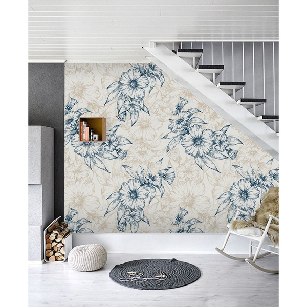 Fotobehang Interieur beschilderd met bloemen