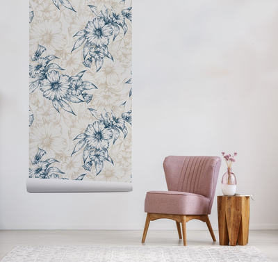 Fotobehang Interieur beschilderd met bloemen