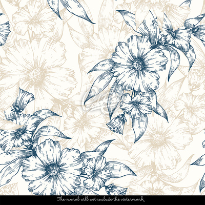 Fotobehang Interieur beschilderd met bloemen