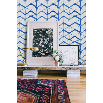 Fotobehang Blauw Shibori-patroon