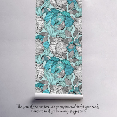 Fotobehang Turquoise bloemperk