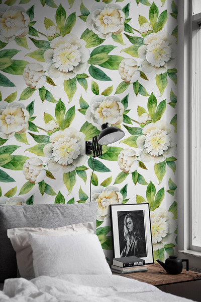 Fotobehang Elegante witte pioenrozen