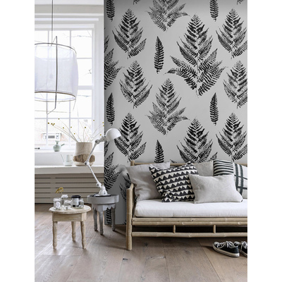 Fotobehang Zwarte varenbladeren