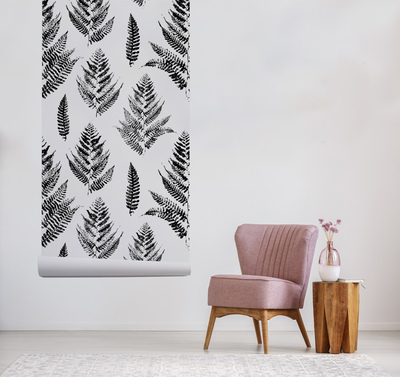 Fotobehang Zwarte varenbladeren