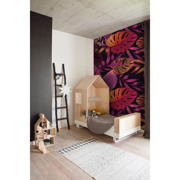 Fotobehang Extravagante regenboog tropische bladeren