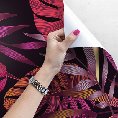 Fotobehang Extravagante regenboog tropische bladeren