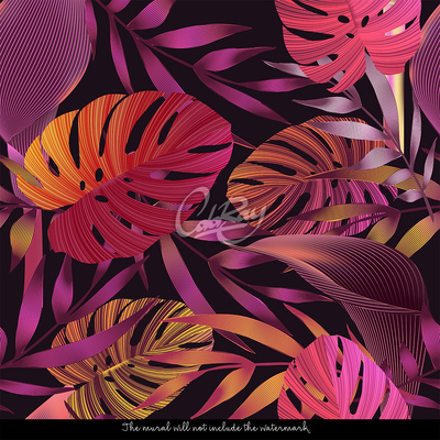 Fotobehang Extravagante regenboog tropische bladeren