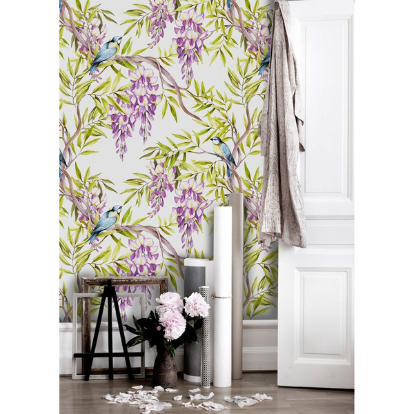 Fotobehang Een tuin vol mezen