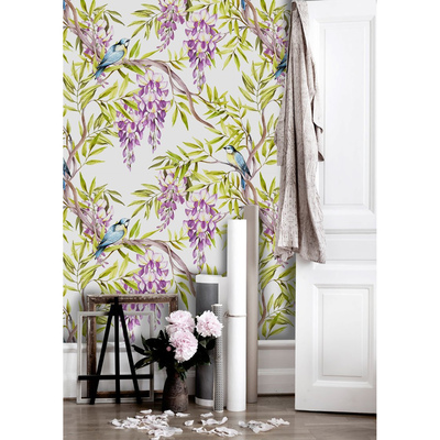 Fotobehang Een tuin vol mezen