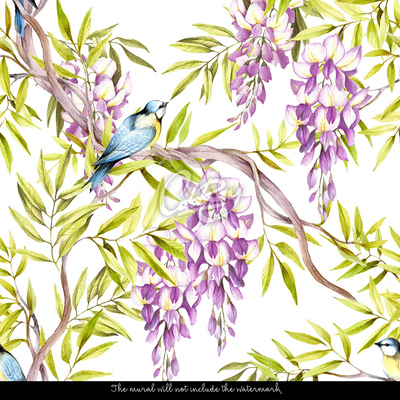 Fotobehang Een tuin vol mezen