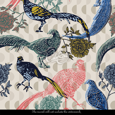 Fotobehang Fazanten tussen de bloemen