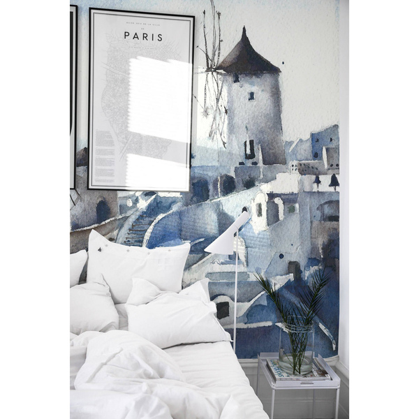 Fotobehang Rotsstad op Santorini