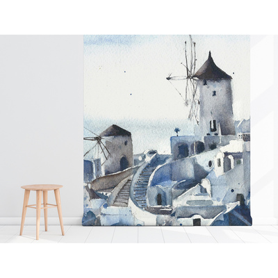 Fotobehang Rotsstad op Santorini