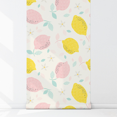 Fotobehang Abstracte citroenen in bloemen