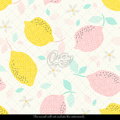 Fotobehang Abstracte citroenen in bloemen