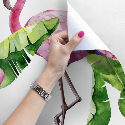 Fotobehang Roze flamingo's verborgen in de bladeren