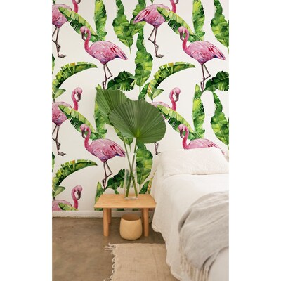 Fotobehang Flamingo's tussen de bladeren