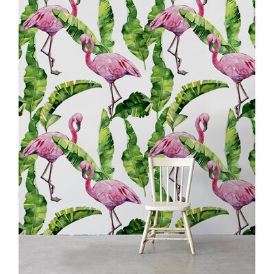 Fotobehang Flamingo's tussen de bladeren