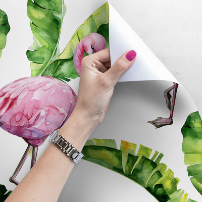 Fotobehang Flamingo's tussen de bladeren