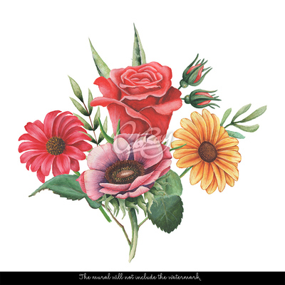 Fotobehang Kleurrijk boeket in de slaapkamer