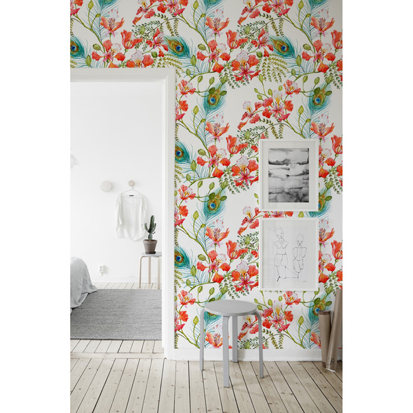 Fotobehang Pauwenveren in bloemen