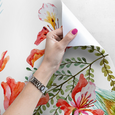 Fotobehang Pauwenveren in bloemen