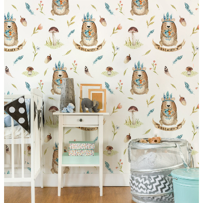 Fotobehang Vriendelijke berenwelpen in de open plek