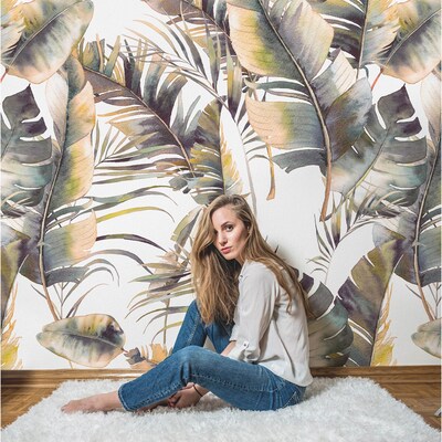 Fotobehang Regenboog bananenbladeren