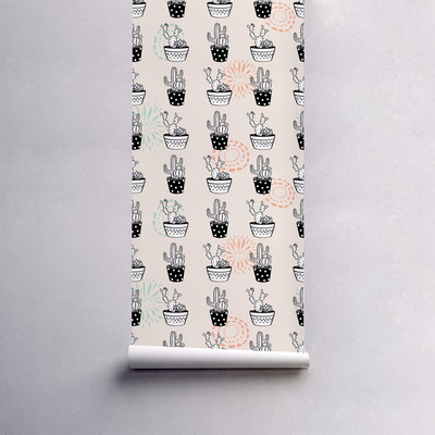 Fotobehang Vrolijke cactussen in potten