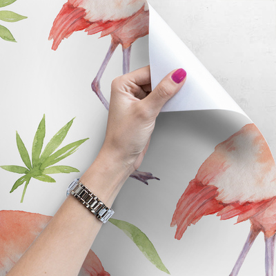 Fotobehang Dansende flamingo's bij zonsondergang