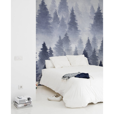 Fotobehang Mistige ochtend in het naaldbos