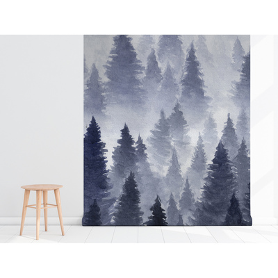 Fotobehang Mistige ochtend in het naaldbos