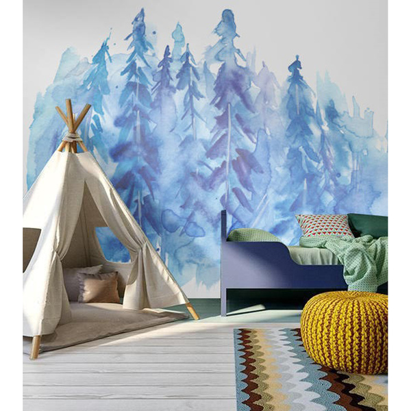 Fotobehang Blauw in het mistige bos