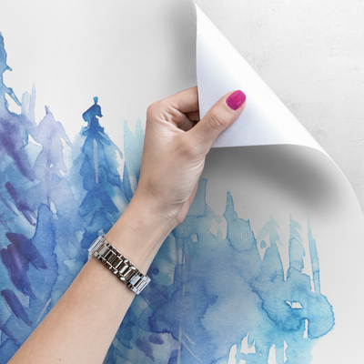 Fotobehang Blauw in het mistige bos