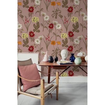 Fotobehang Bloeiende rode weide