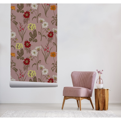 Fotobehang Bloeiende rode weide