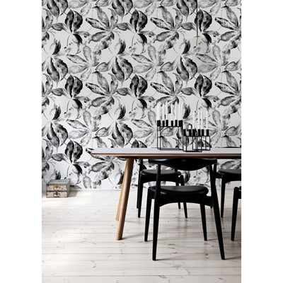 Fotobehang Bladeren in zwart-wit