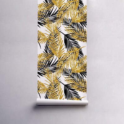 Fotobehang Tropische bladeren badend in goud