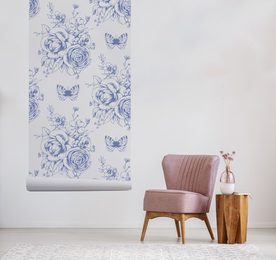 Fotobehang Romantische rozen en vlinders