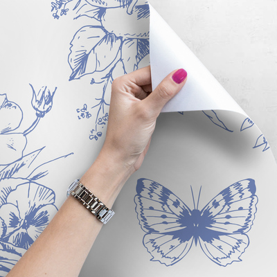 Fotobehang Romantische rozen en vlinders