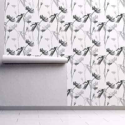 Fotobehang Klaprozen in tinten grijs