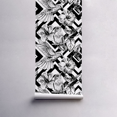 Fotobehang Kolibries tussen de Hibiscus