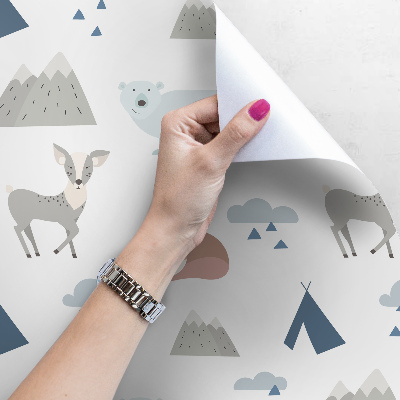 Fotobehang Kamperen in een bos vol dieren