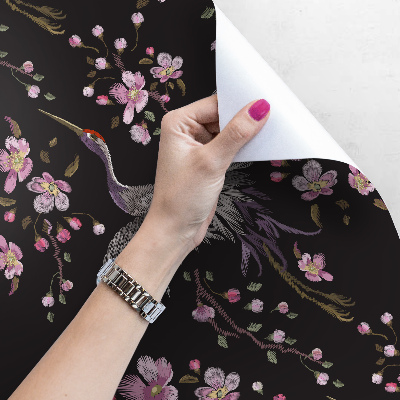 Fotobehang Chinese zilverreigers in bloemen