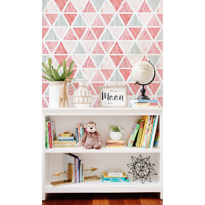 Fotobehang Roze en blauwe driehoeken