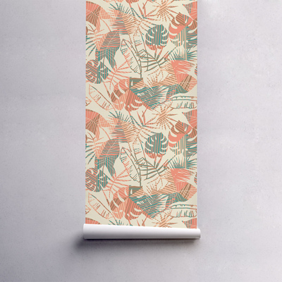 Fotobehang Beige pastelbladeren