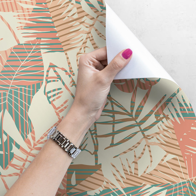 Fotobehang Beige pastelbladeren