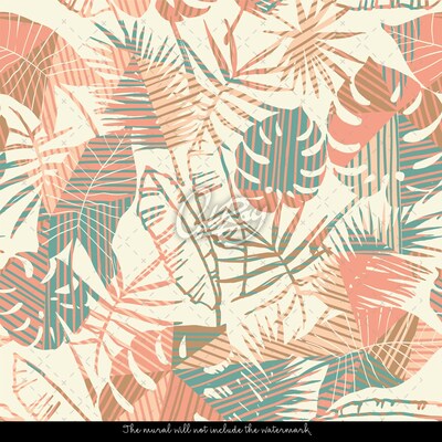 Fotobehang Beige pastelbladeren