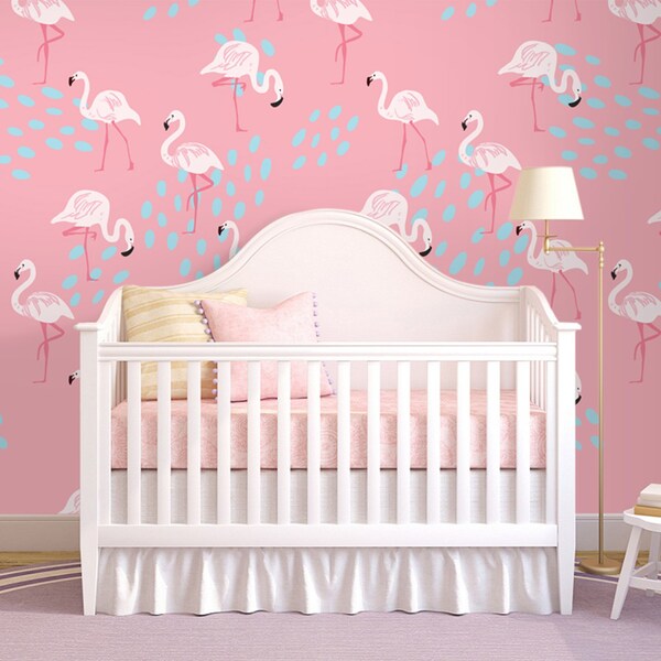 Fotobehang Een wandeling tussen de flamingo's