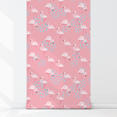 Fotobehang Een wandeling tussen de flamingo's